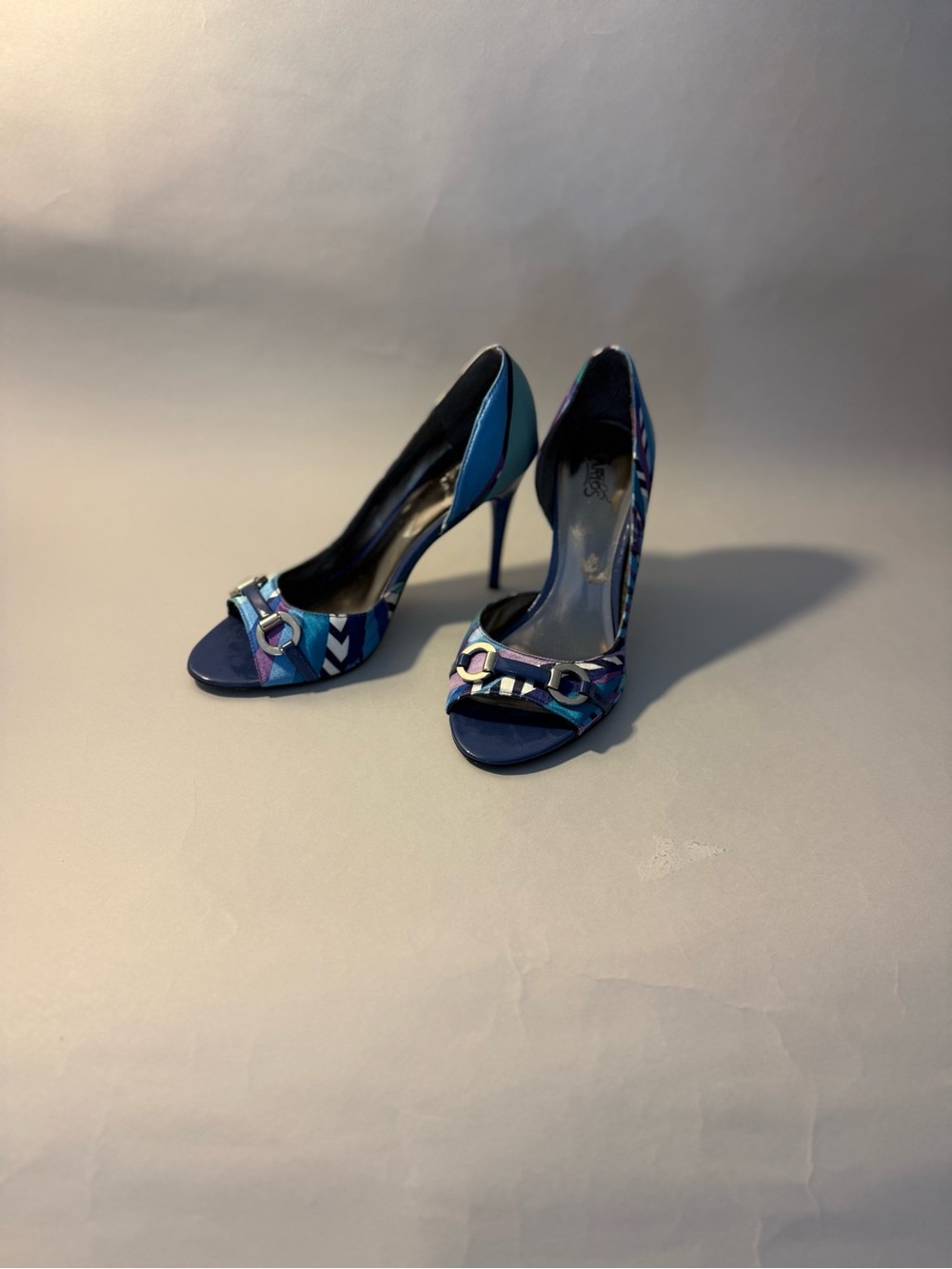 Carlos by Carlos Santana Blue Patterned Open-Toe Stiletto Heels